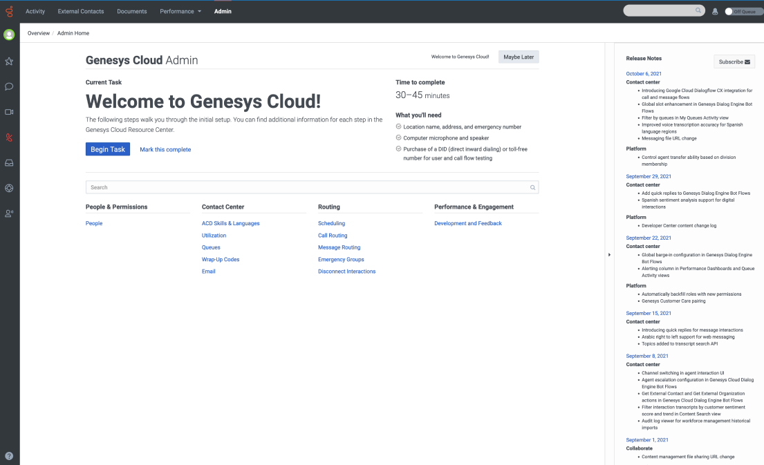 Genesys Cloud Admin Page
